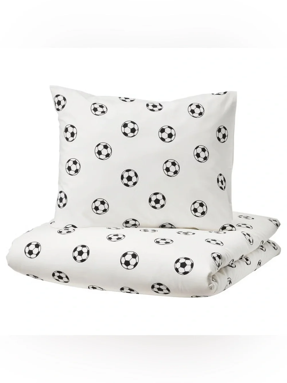 White Soccer Pattern Twin Duvet Cover & Pillowcase, with Soccer Ball Plush Toy